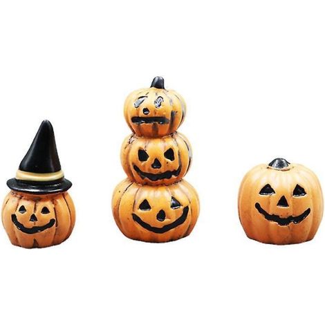 Lot de 3 mini statues de citrouilles d'Halloween en résine, décorations de fantômes citrouilles féeriques pour Halloween (1/5)