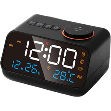 Digital alarm clock with FM radio, LCD display, thermometer and hygrometer (11.3 x 8.6 x 7.1 cm)