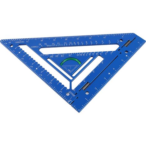 Équerre de charpentier en alliage d'aluminium, outil triangulaire, rapporteur, équerre de menuisier avec gabarit pour le travail du bois, bleue (1/5)