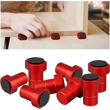 Lot de 8 chevilles pour chiens de banc en alliage d'aluminium, 19/20 mm, pour le travail du bois avec coussinet antidérapant, pour table de travail du bois, établi, prise de rabot (rouge, 20 mm) (1/4)