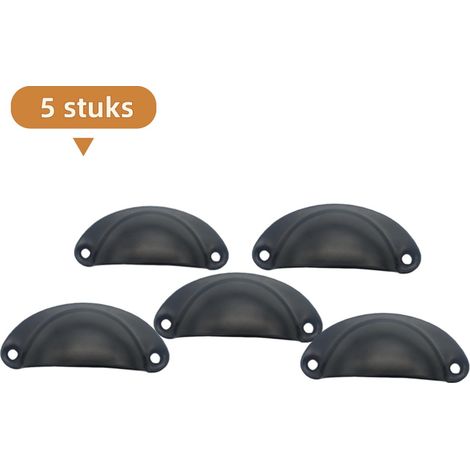 Lot de 5 poignées de meuble en forme de coquillage style vintage avec anses métalliques semi circulaires couleur noire (1/5)