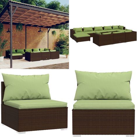 Set Divani da Giardino 10 pz con Cuscini in Polyrattan Marrone - Divani da esterno - Sedie da giardino