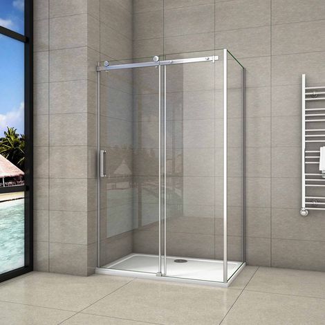195 cm Box Doccia Angolare Porta Scorrevole con Parete Laterale 120x80 cm Vetro 8 mm Temperato Trasparente Anticalcare Telaio Cromato Lucido (1/5)