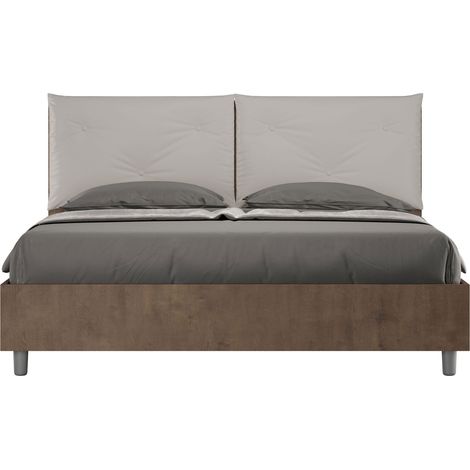 Letto Matrimoniale 160x190 cm con Rete Struttura Noce con Cuscini in Similpelle Egos Appia Tortora (1/4)