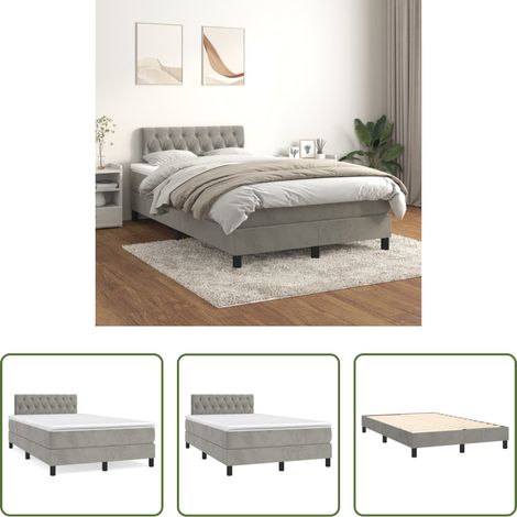 Samtbett - Boxspringbett mit Matratze Hellgrau 120x200 cm Samt (1/5)