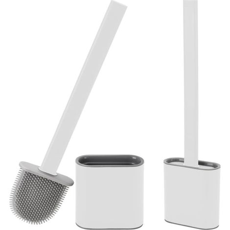 Brosse De Toilette - Tête En Silicone Flexible - Support Ventilé - Poignée Antidérapante En PP - Longueur 36 Cm - Pour Salle De Bain (1/5)