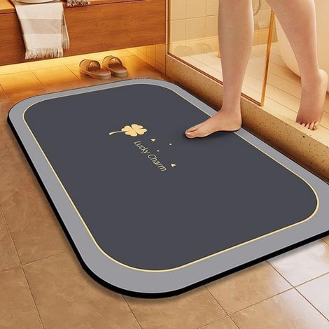 Tapis de Bain Absorbant, Antidérapant, Facile à Nettoyer, 40 x 60 cm, pour Salle de Bain, Cuisine et Chambre, Bleu Ardoise, Bordure Grise (1/5)