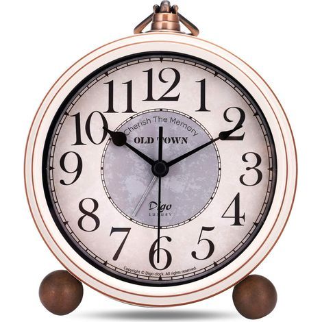 Vintage-Wecker ohne Ticken, klassischer Retro-Wecker aus beigem Metall, elegante, geräuschlose Deko-Tischuhr, Nachttisch, Schlafzimmer, Büro, 13,5 cm