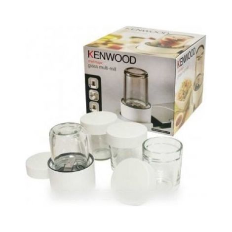Kenwood – Mini mixeur AT320 pour robot ménager – Hachage, broyage et mélange – 3 pots en verre inclus – Lame plate pour café et épices