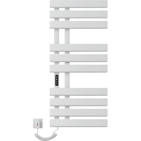 Porte Serviette Electrique, 500x1100mm Chauffe Serviette Thermostatique Intelligent, Mural Radiateur Salle de Bain, Serviettes Chauffant Seche, économie d'énergie, Affichage LED-White Left (1/5)