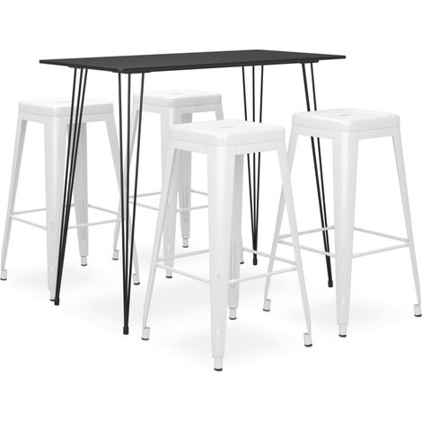 5 pcs Ensemble de bar Set de 1 Table + 4 Tabouret Haut de Bar Moblier de Cuisine/Salle à Manger/bistro Noir et blanc DEJDX30955 (1/5)