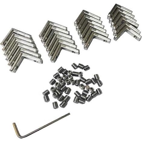 Lot de 24 équerres de fixation d'angle intérieur en L, série 2020, avec vis, couleur argent. (1/5)