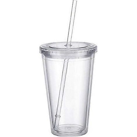 Mug isotherme à double paroi en plastique transparent, avec couvercle et paille, 500 ml. (1/4)