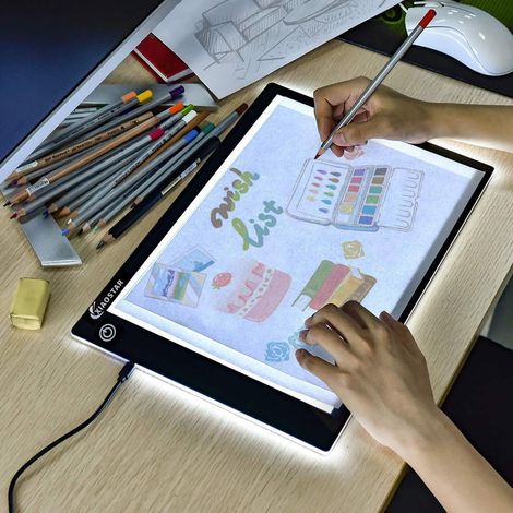 Tablette Lumineuse LED A4,Tableau de Copie à LED A4 Super Mince pour Tableau de Dessin avec Câble USB avec Luminosité Réglable