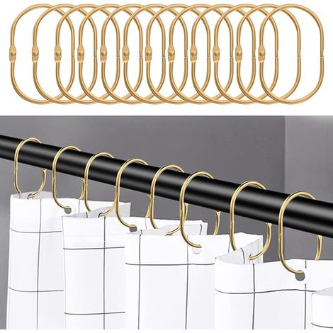 24 pièces Anneaux de Rideau de Douche, Crochets de Rideau de Douche antirouille pour Salle de Bain, Ovale Anneaux décoratifs pour Rideaux de Douche et Crochets de Tringle de Douche,Doré (1/2)