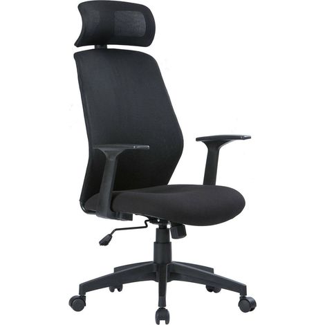 Sedia con ruote Idro, Poltrona presidenziale con braccioli e poggiatesta, Sedia ergonomica da ufficio, 63x62h117/126 cm, Nero