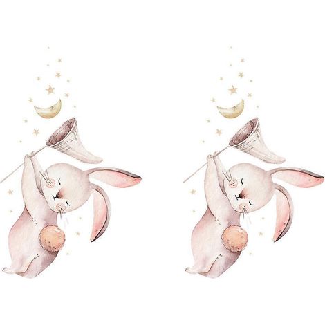 Stickers muraux décoratifs à motif lapin de dessin animé, 2 stickers en PVC (1/5)