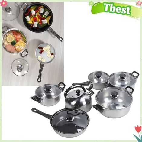 Batterie de cuisine - TBEST - 6 pièces - Acier inoxydable - Antiadhésif - Gris (1/5)