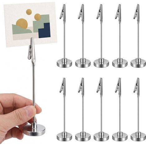 10 x Porte Photo Magnétique, Pince Mémo Aimantée en Métal Argenté 125mm, Support Message pour Réfrigérateur, Tableau Blanc et Bureau, Clip Crocodile pour Photos, Notes et Menus - Argent (1/5)