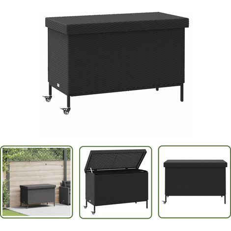 vidaXL Gartentruhe mit Rollen Schwarz 110x55x73 cm Poly Rattan (1/5)