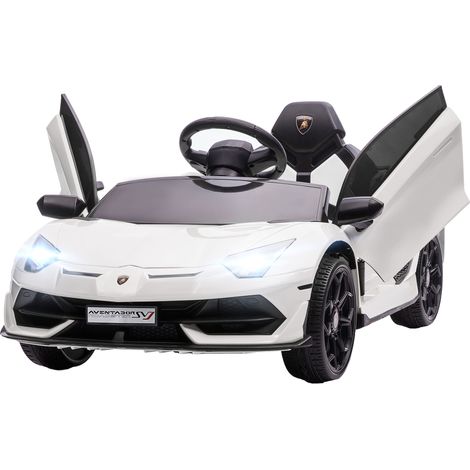 Voiture électrique Lamborghini sous licence pour enfants, 12V, avec son et télécommande, 107,5 x 63 x 42 cm, blanche.