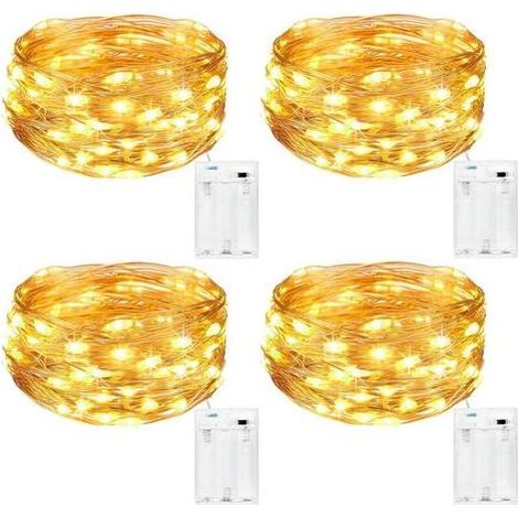 Guirlande Lumineuse [Lot de 4], Mini Guirlande LED a Pile 5m 50 LEDs Intérieur et Extérieur Décoration Lumière pour Chambre Noël Mariage Soirée Maison Jardin (Blanc Chaud) (1/5)