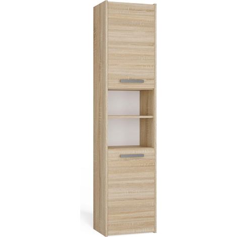 Topeshop – Colonne de salle de bain 40 cm – Chêne sonoma – Étagère à porte avec ouverture réversible – Meuble moderne pour rangement (1/5)