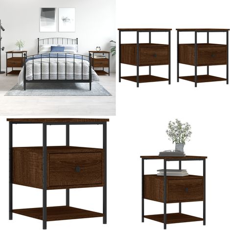 Nachttische 2 Stk. Braun Eichen-Optik 40x42x56 cm Holzwerkstoff - Nachttische - Holzwerkstoff - Eiche Optik - Braun - Wohnzimmer - Home & Living