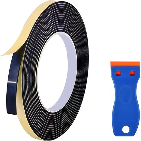 Joint Fenetre Isolation Anti Froid, 5M x10mm x 5mm Ruban D'étanchéité Joint Mousse Adhésive Autocollante Ruban Adhésif en Mousse EVA avec Grattoir Isoler du Bruit et Anti-intempéries (Noir)