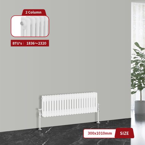 Warmehaus Traditional Cast Iron Style Radiator White Double Column 300 x 1010mm (1/5)