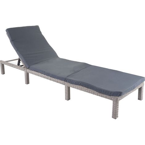 Poly-Rattan Sonnenliege HHG-605, Relaxliege Gartenliege Liege Basic grau, Kissen dunkelgrau