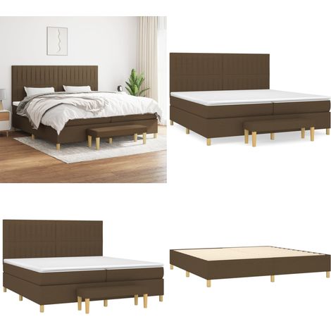 Giroletto a Molle con Materasso Marrone Scuro 200x200cm Tessuto - Materasso a molle - Letto con testiera regolabile