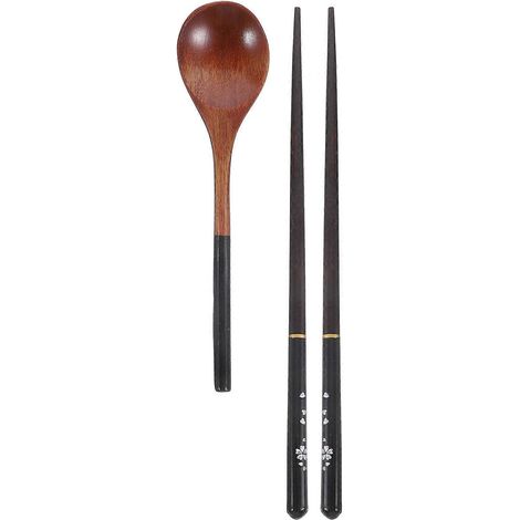 ensemble de couverts de cuisine de style japonais comprenant des baguettes et une cuillère en bois-20X4X0.5CM-Black (1/3)
