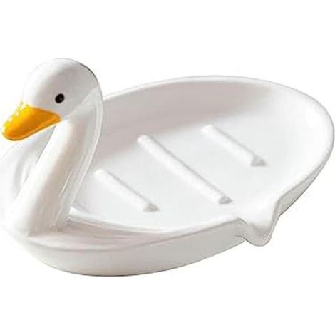 Porte-savon en céramique en forme de canard mignon, avec drain intégré, pour douche, salle de bain et cuisine. (1/5)