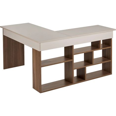 Scrivania angolare con scomparti Beige e Marrone scuro naturale - LILEUL (1/5)