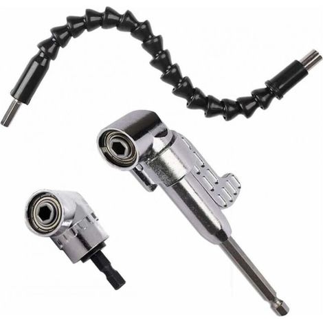 Right Angle Drill Bit (1PCS Short + 1PCS Long) and 1pc 30cm Flexible Shaft Screwdriver Kit 105 Degree Angle Driver Magnetic Quick Change 1/4-inch Hex 6mm Electric Drill Acce (1/5)