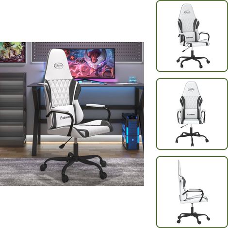 The Living Store Chaise de jeu de massage Blanc et noir Similicuir - Chaises Gaming - Fauteuil Gamer - Chaise Bureau - Chaise Ergonomique - Chaise Confortable