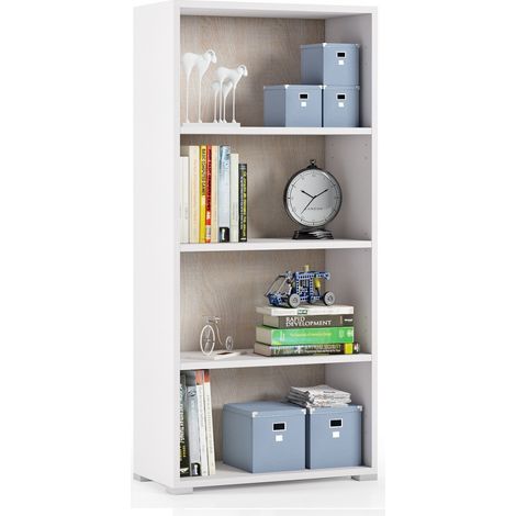 Libreria 60x30x130 cm bianco frassinato e rovere con tre ripiani - Croazia