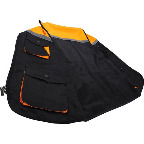 Gilet de travail réfléchissant à 4 poches, fermeture éclair bicolore, haute visibilité, noir et jaune, taille XXL. (1/5)