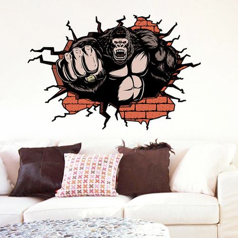 Autocollant mural 3D Gorille SK9046, autocollant de sol, autocollant décoratif pour bureau/maison/commerce (1/4)