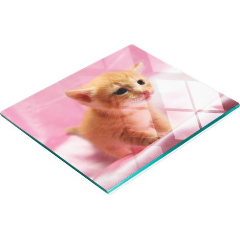 Tabla de cocina de vidrio templado duradera y elegante con estampado de gato, 60x52 cm. (1/5)