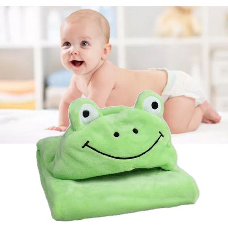 Couverture à capuche pour enfants, douce et confortable, en velours corail, motif animal, pour bébés et enfants, grenouille verte (1/5)