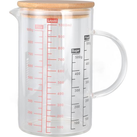 Tasse à mesurer en verre borosilicate avec bec verseur en V, graduation transparente et prise en main confortable, 1000 ml (1/5)