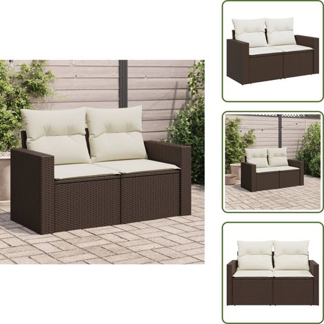 Gartensofa mit Kissen 2-Sitzer Braun Poly Rattan - Gartensofa - Outdoor Möbel - Balkonmöbel - Terrassenmöbel - Lounge Set (1/5)