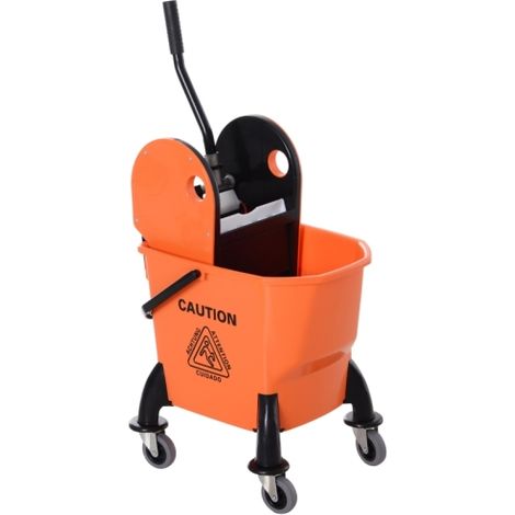 25L Mop Bucket with Wringer, Wheels, and Handle - Ideal for Efficient Cleaning in Orange Color