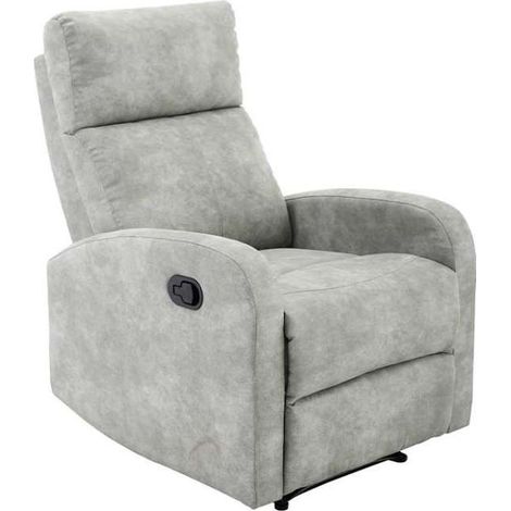 Sillón relax reclinable mediante palanca Bristol en tela terciopelada gris, 72 cm(ancho) 100/80cm(altura) 94/593 cm(fondo) (1/2)