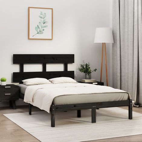 Bed Frame  Black  Solid pinewood  Double  Durable  Bed Frame vidaXL (1/5)