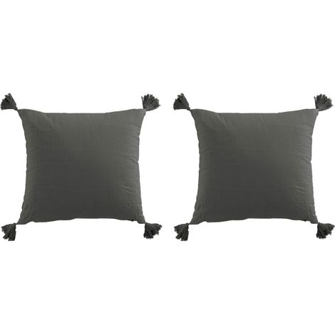 Lot de 2 coussins double gaze 40x40 cm en coton anthracite - GAZNY