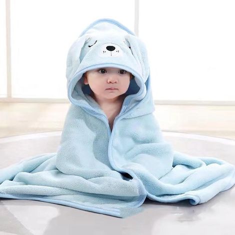 Serviette de bain à capuche - Serviette de plage enfant - Après le bain - Absorption optimale - 80 x 80 cm - Bleue (1/5)