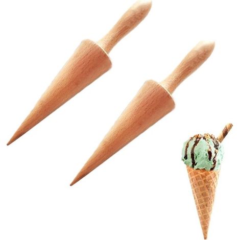 Lot de 2 moules en bois pour cornets de glace, rouleaux pour gaufrettes et pizzelles, pour pâtisserie et créations maison (1/5)